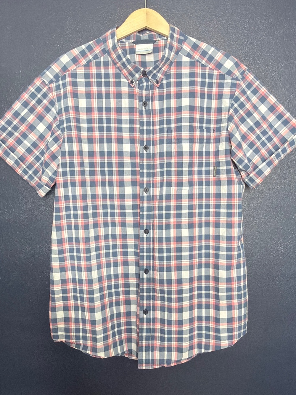 Columbia Men's Blue and Pink Plaid Button-Down Shirt Sz Large